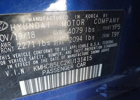 2019 Hyundai Ioniq Hybrid Limited from USA, damaged, VIN KMHC85LC2KU131415